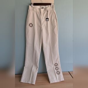 Stylish Cream Pants with Embroidered Accents